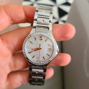 MOVADO SE Quartz Diamond Two Tone White Dial Ladies Watch 0607517